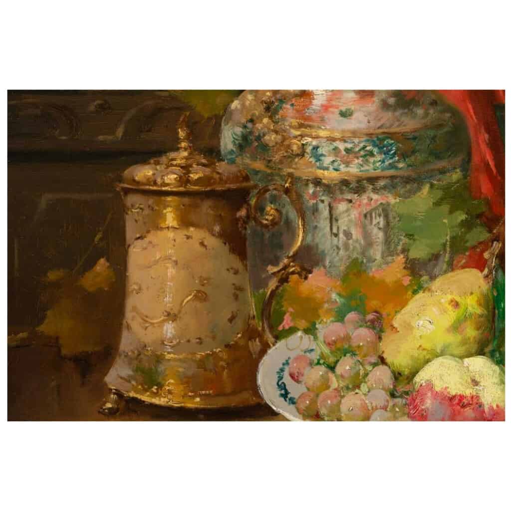 Emile Godchaux (1860 - 1938): Fruit plate with a Chinese vase. 10
