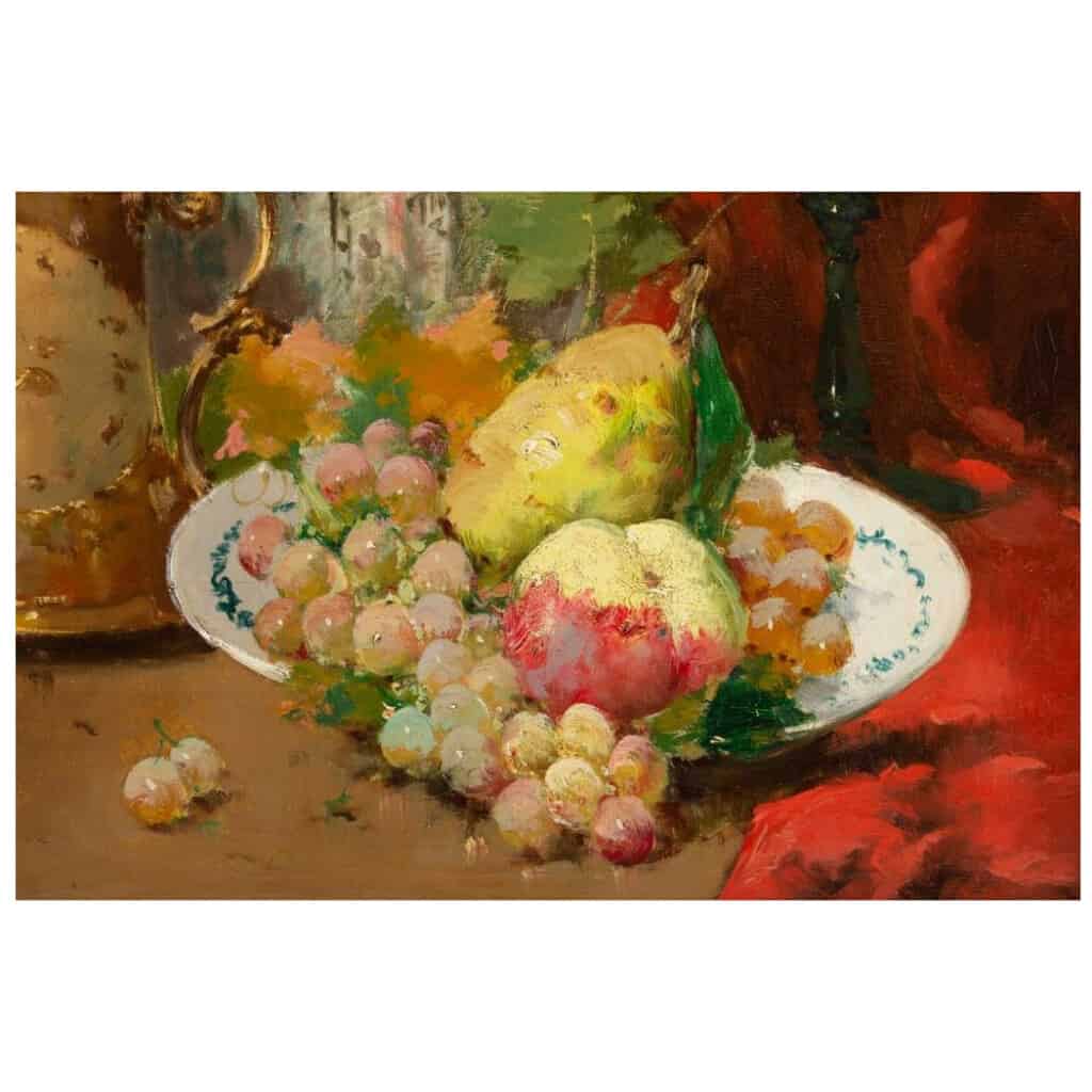 Emile Godchaux (1860 - 1938): Fruit plate with a Chinese vase. 9
