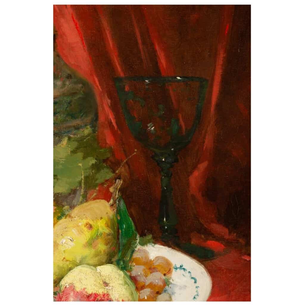 Emile Godchaux (1860 – 1938) : Assiette de fruits au vase de Chine. 8