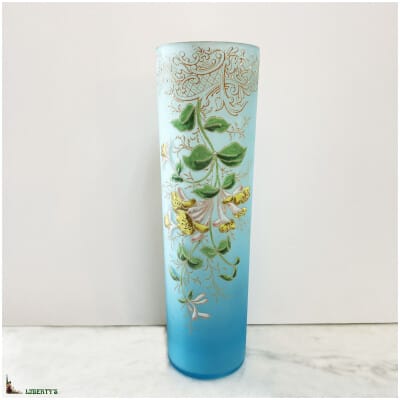 Enameled glass roller vase, high. 35cm (End XIXe)