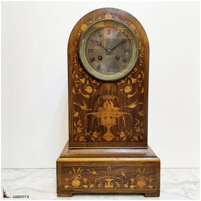 Charles X inlaid rosewood terminal clock, movement with silk thread suspension, top. 46.5 cm (Deb. XIXe)