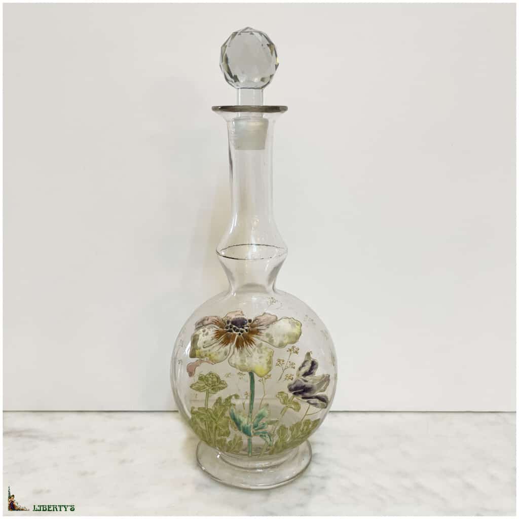 Carafe en verre émaillé décor d’anémones , haut. 23 cm (Deb. XXe) 3
