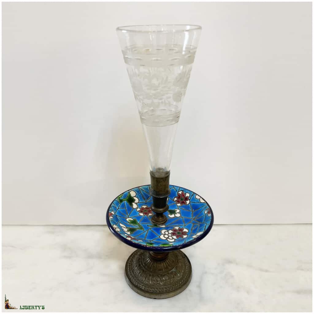 Emaux de Vieillard Bordeaux cornet vase with bronze mount and crystal bowl, high. 21cm (End XIXe) 3