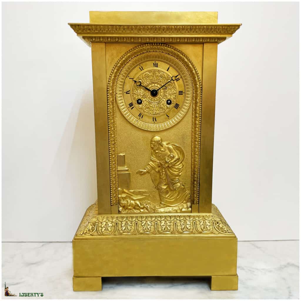 Pendule borne bronze doré au mercure, sujet « Saint Vincent de Paul », mouvement avec suspension à fil de soie, haut. 41 cm (Deb. XIXe) 3