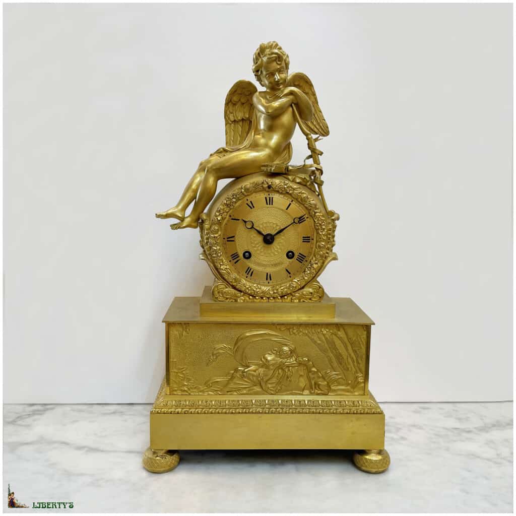Pendulum with angel in gilt bronze mercury signed Cotiame in Paris, top. 36 cm (Deb. XIXe) 3