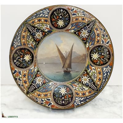 Plat avec paysage peint Emaux de Thoun « Lac Leman avec le pic du Midi », diam. 33.5 cm (Fin.XIXe) 3