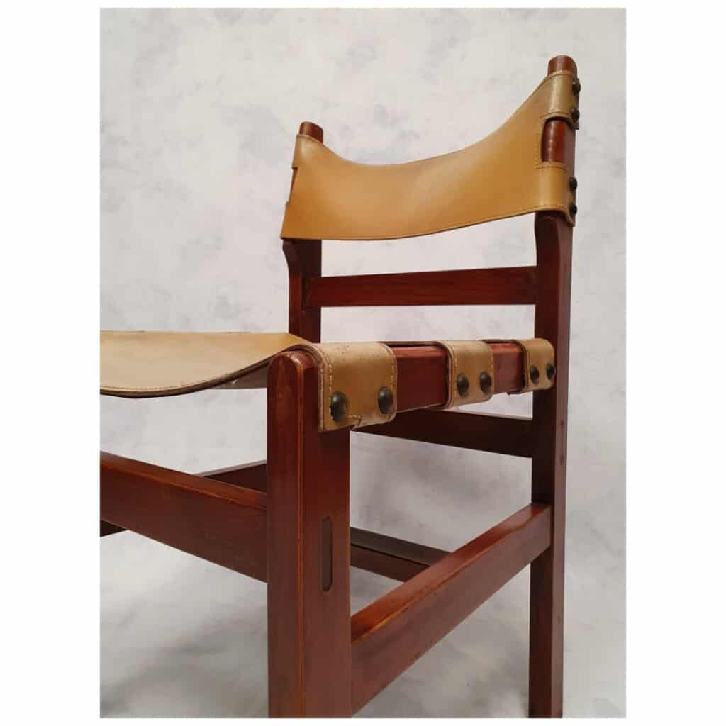 Suite Of 4 Brutalist Chairs - Elm & Leather - Ca 1960 10