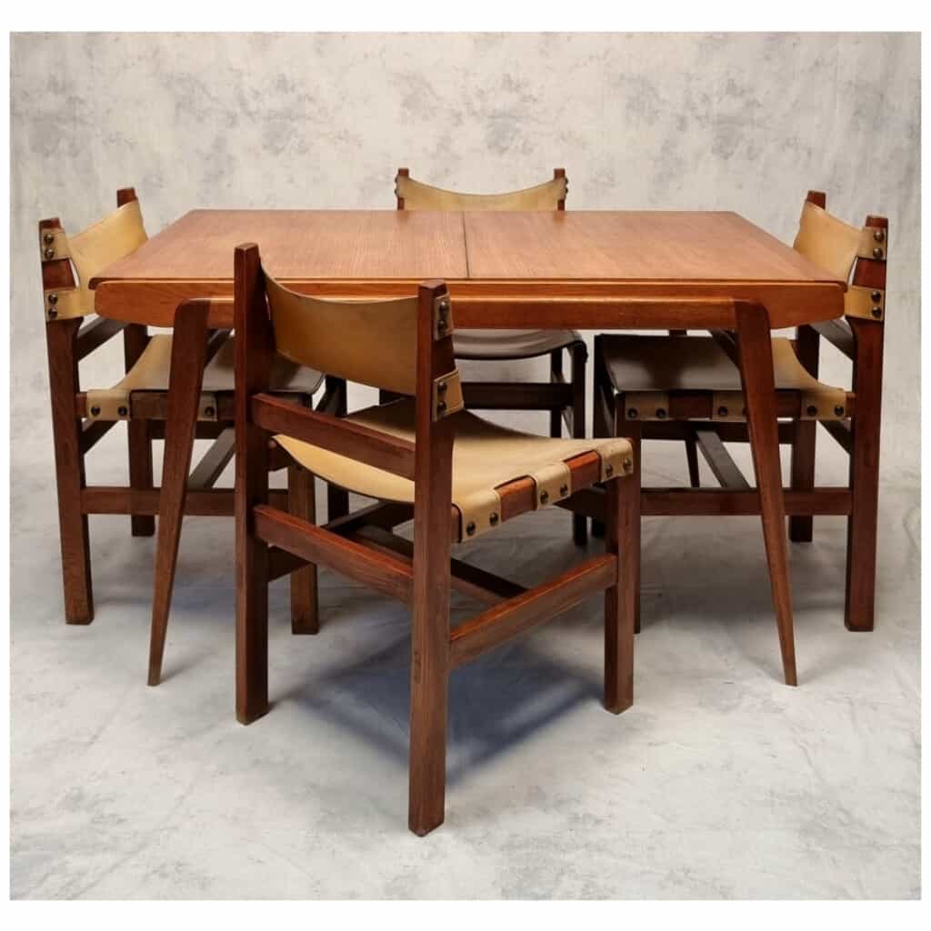 Suite Of 4 Brutalist Chairs - Elm & Leather - Ca 1960 4