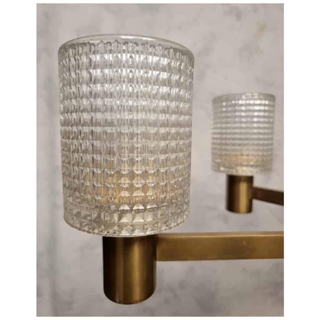 Lustre De Carl Fagerlund – Orrefors – 6 Bras De Lumière – Cristal & Laiton – Ca 1950 12