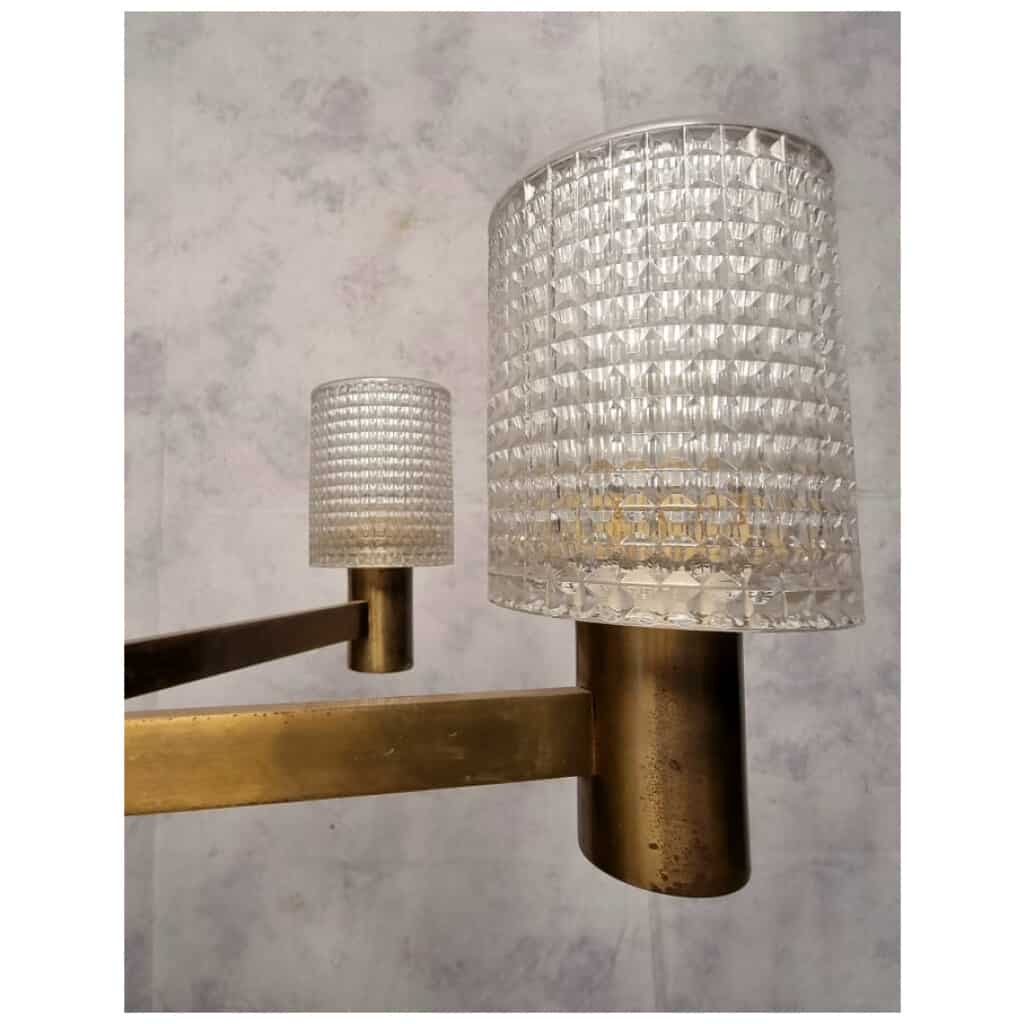 Lustre De Carl Fagerlund – Orrefors – 6 Bras De Lumière – Cristal & Laiton – Ca 1950 11