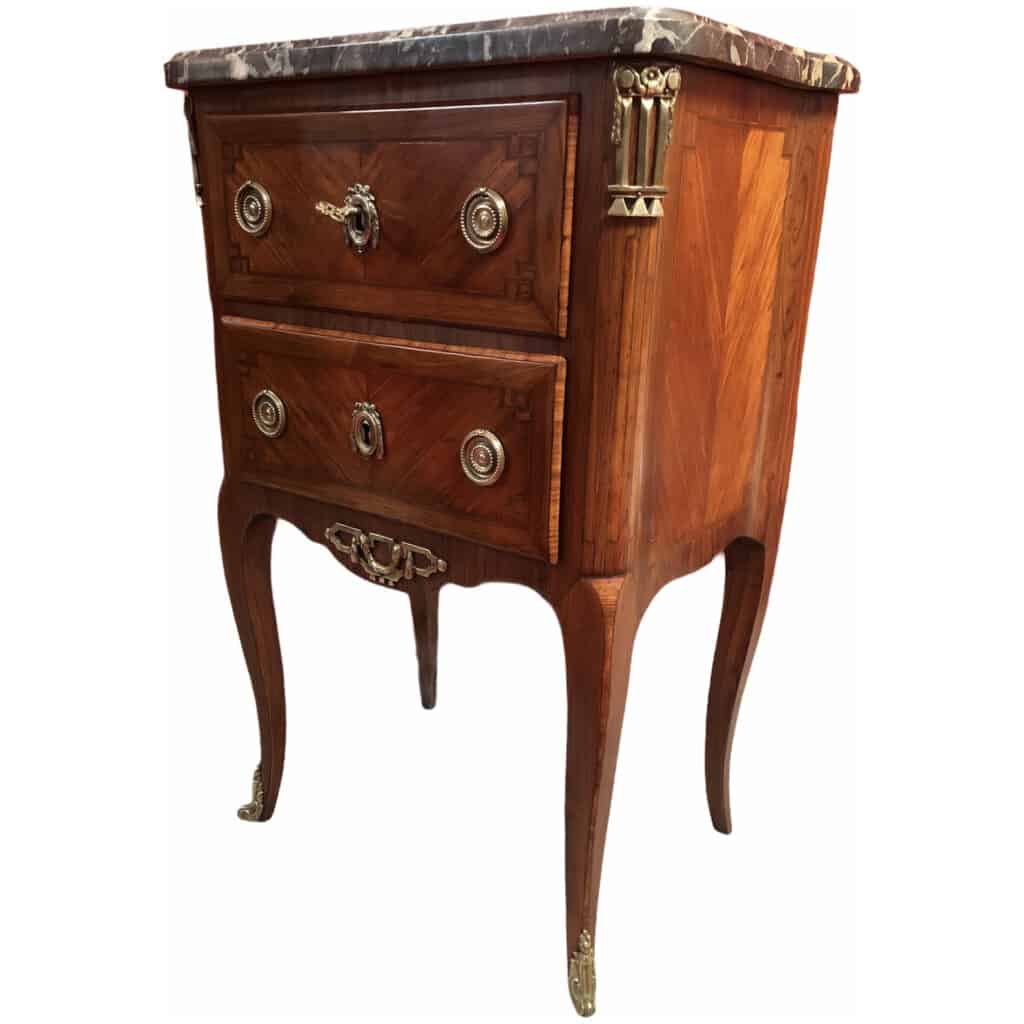Period chest of drawers Transition in marquetry two drawers 13