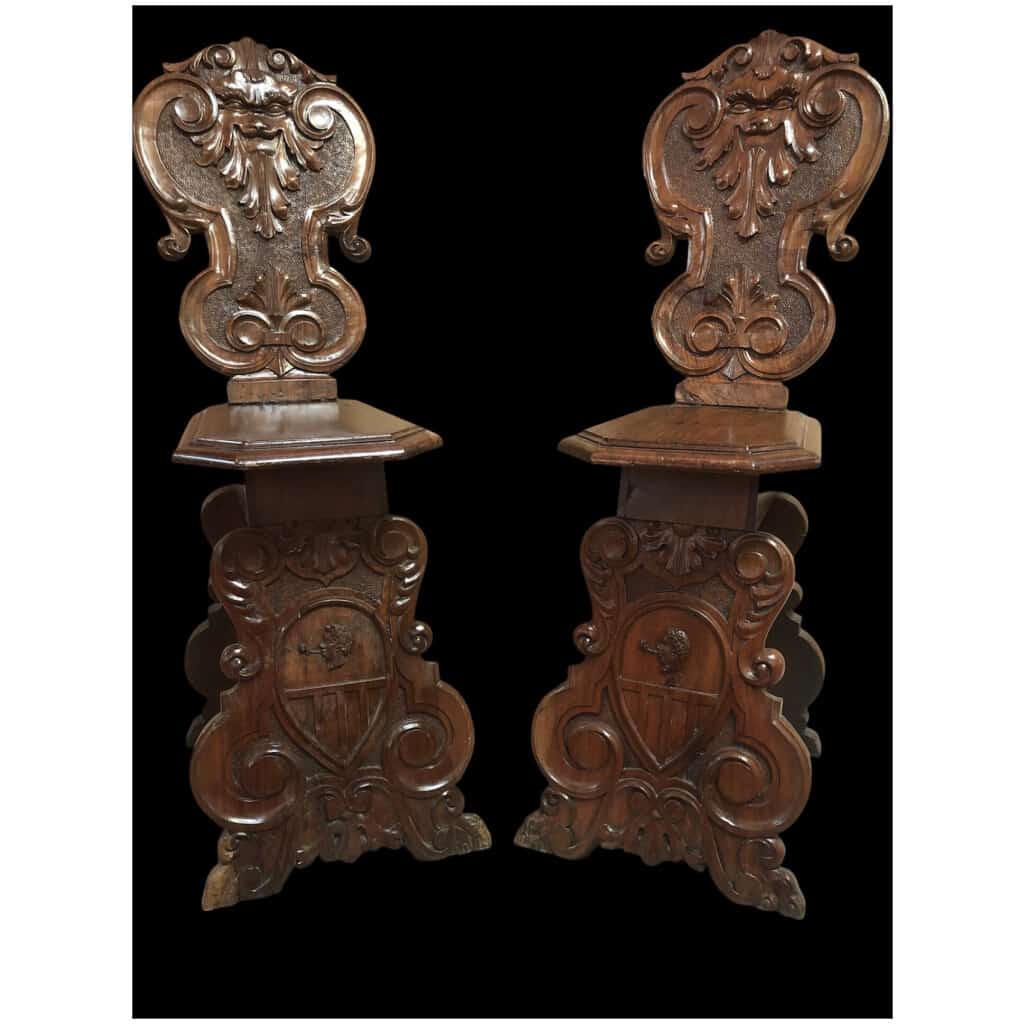 Pair of stools (possibility of 4) in carved wood in the style of the Renaissance 5