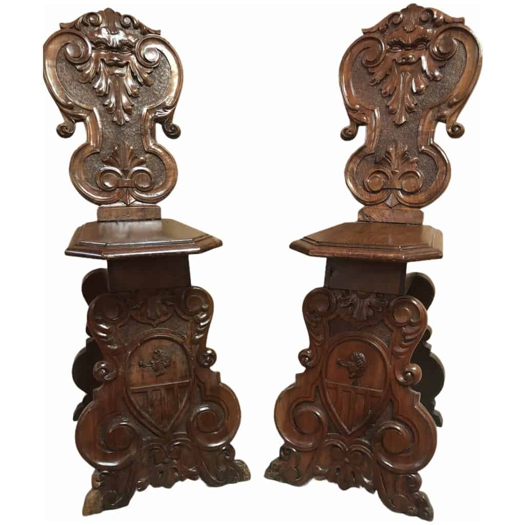 Pair of stools (possibility of 4) in carved wood in the style of the Renaissance 3