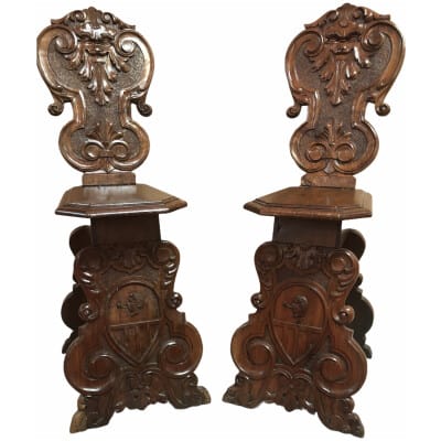 Pair of stools (possibility of 4) in carved wood in the style of the Renaissance