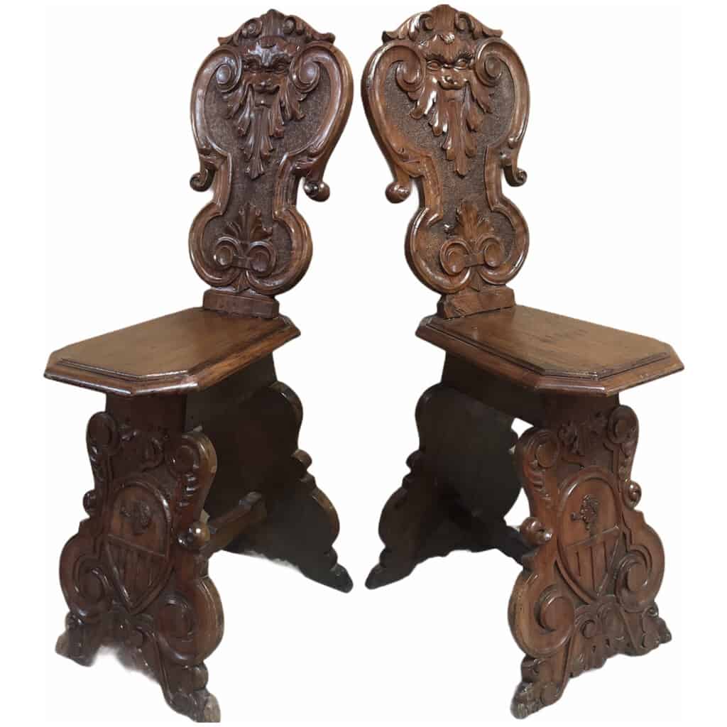 Pair of stools (possibility of 4) in carved wood in the style of the Renaissance 8
