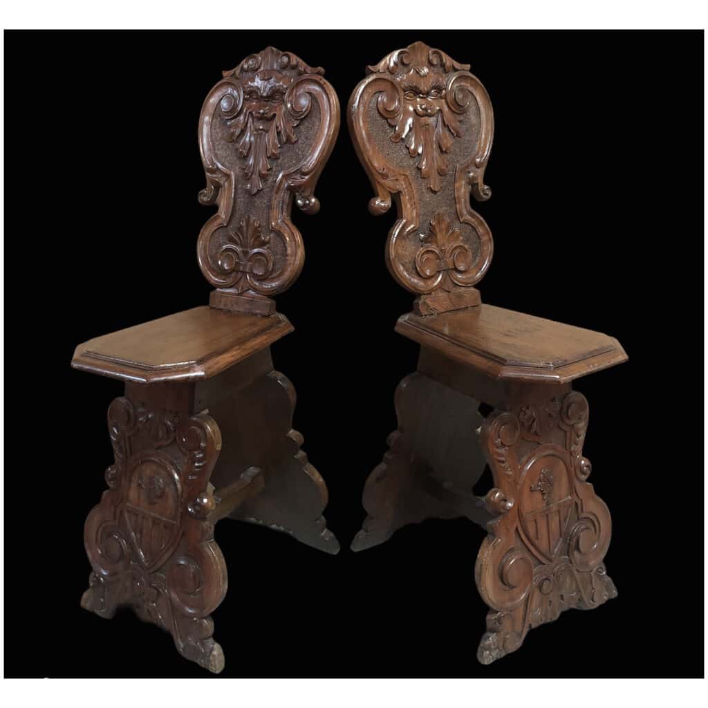 Pair of stools (possibility of 4) in carved wood in the style of the Renaissance 7