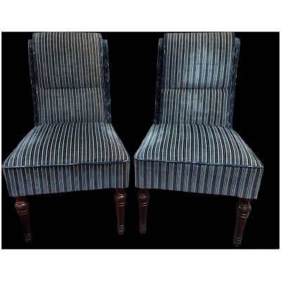 Pair of blue striped velvet lacrosse chairs