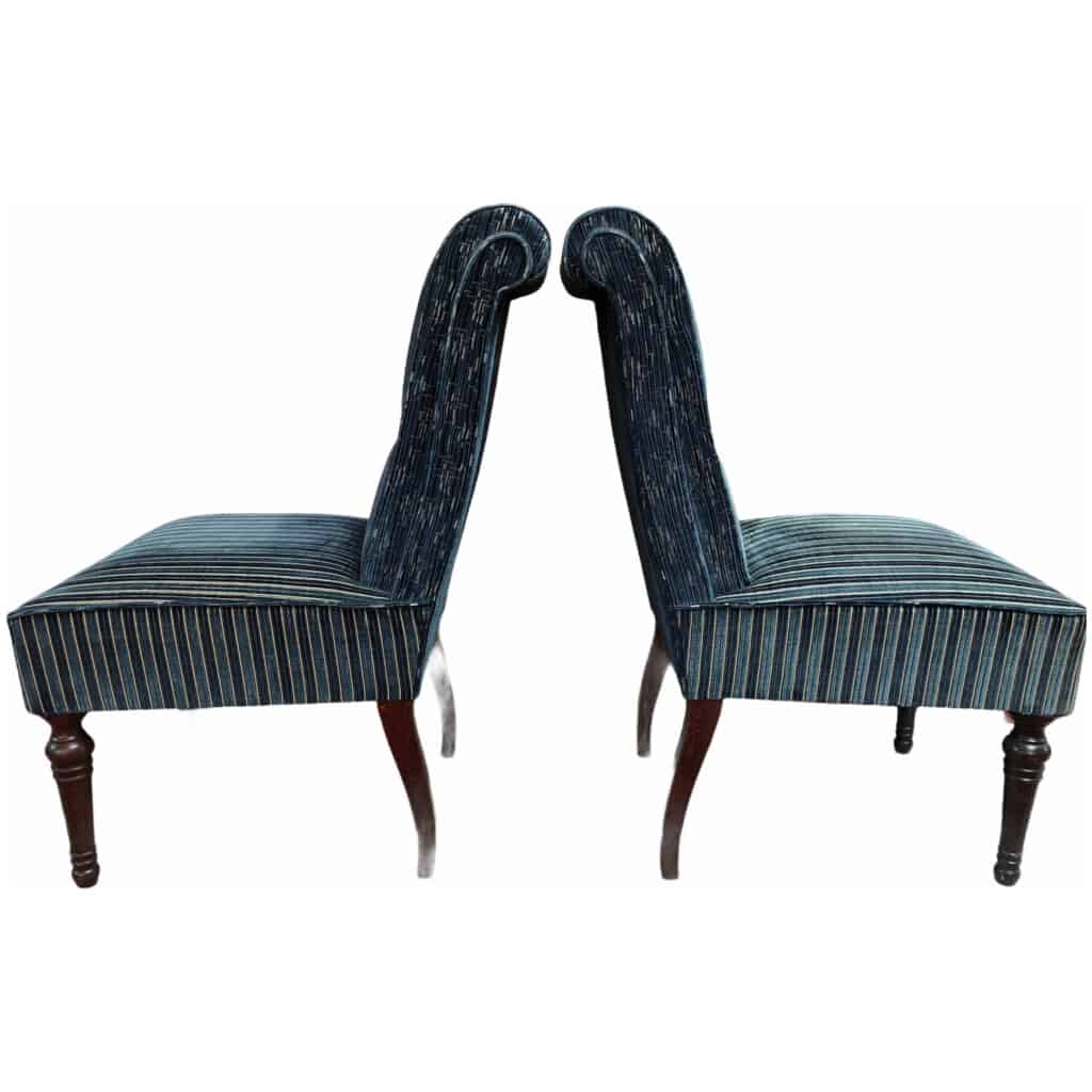 Paire de chaises à dossier crosse en velours rayé bleu 5