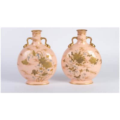 Pair of pink gourd-shaped vases XIXth Minton 3