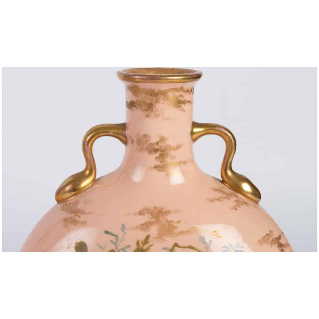 Paire de Vases roses forme gourde XIXème Minton 6