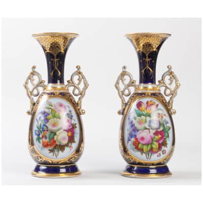 Pair of blue Sèvres Bayeux vases XIXnd