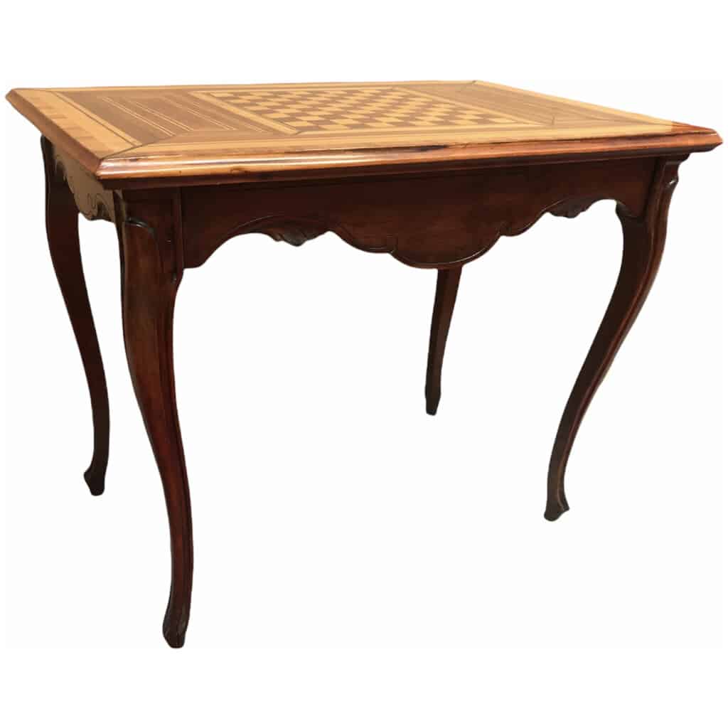 18th century Louis XV style game table in walnut Grenoblois work 4