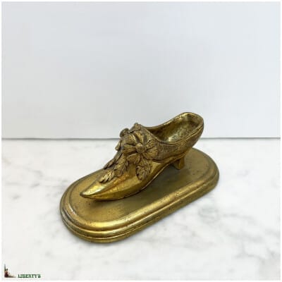 Pyrogène bronze doré chaussure, larg. 10.5 cm, Deb. XXe
