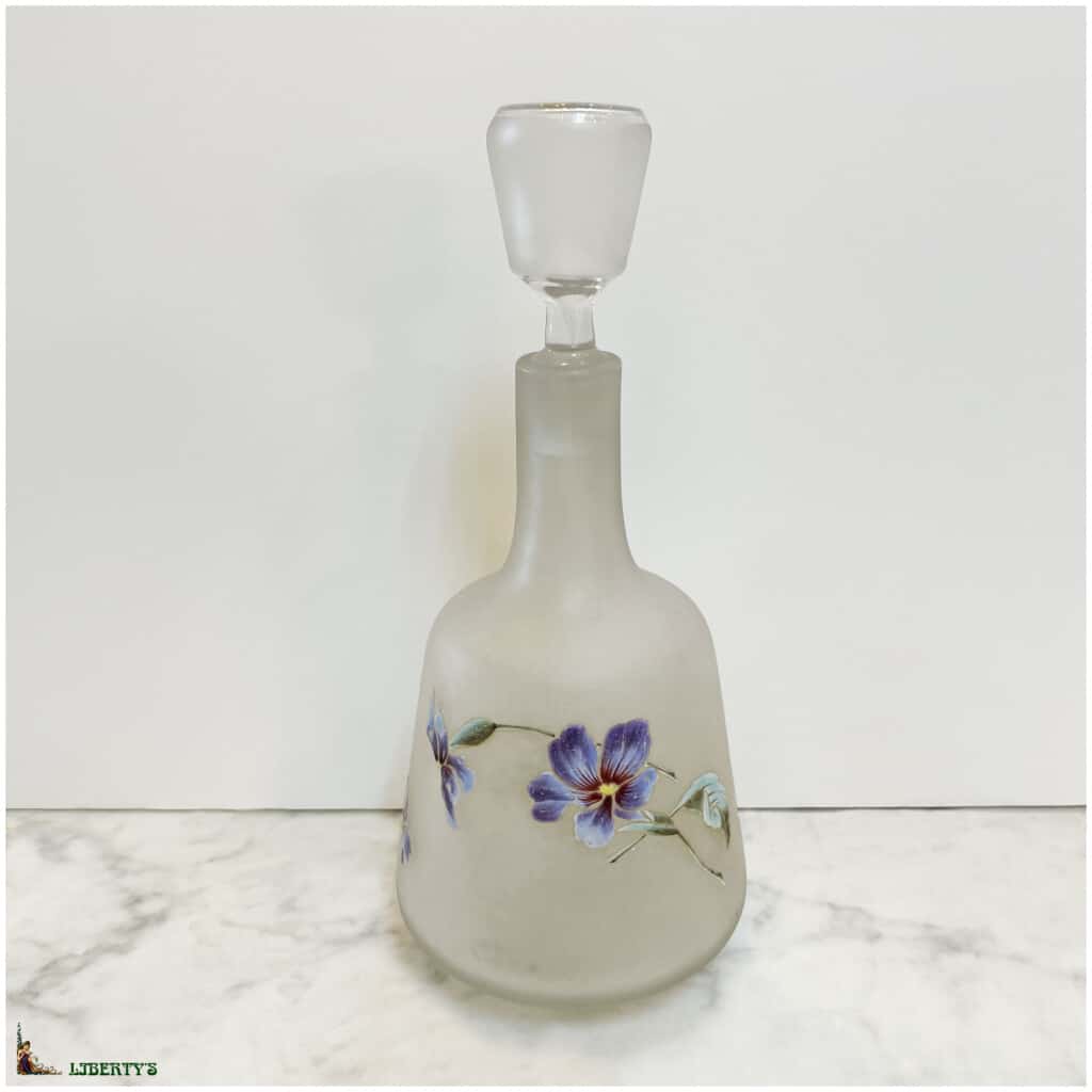 Enamelled frosted glass carafe with pansies, high. 24 cm, (Deb. XXth) 3