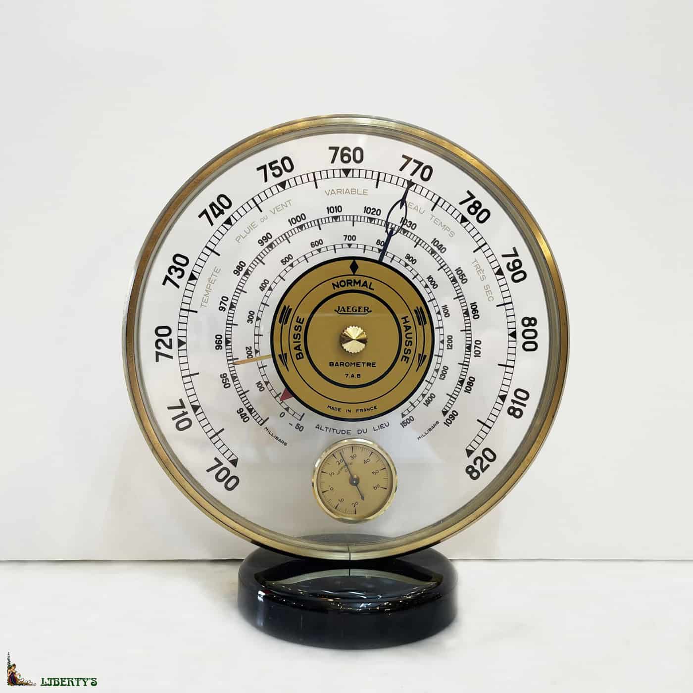 Baromètre/thermomètre en acajou H: 94 cm
