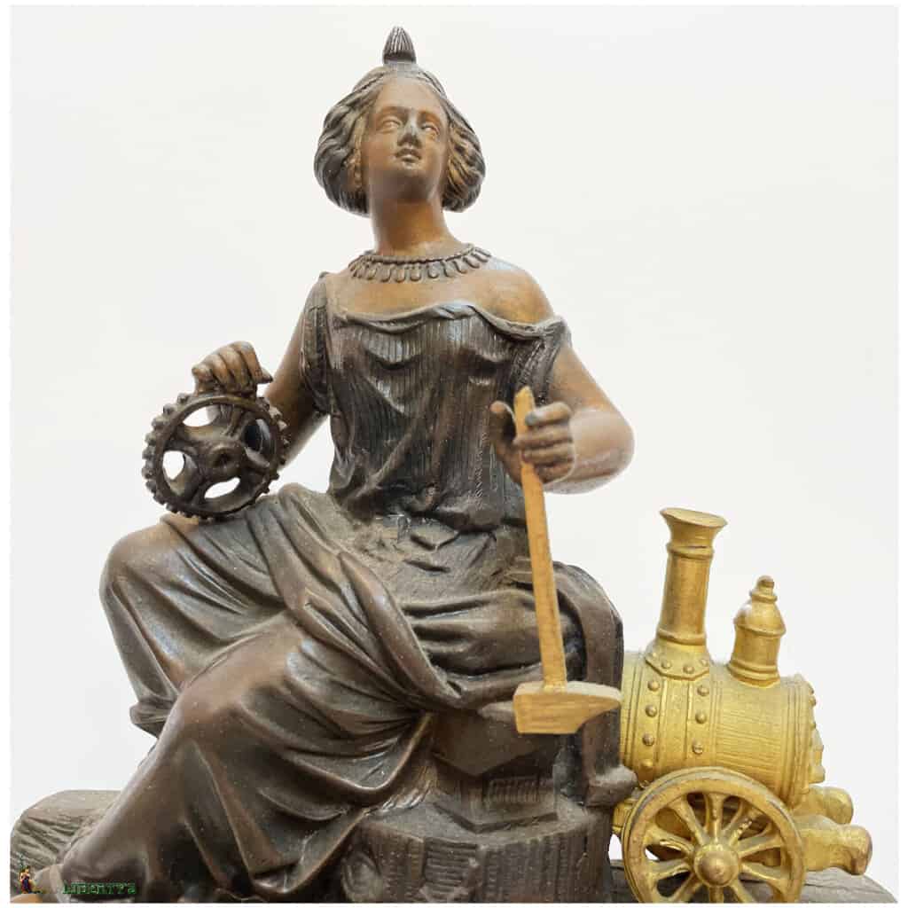Pendule régule et bronze les Sciences, avec locomotive, haut. 40.5 cm, (Fin XIXe) 4