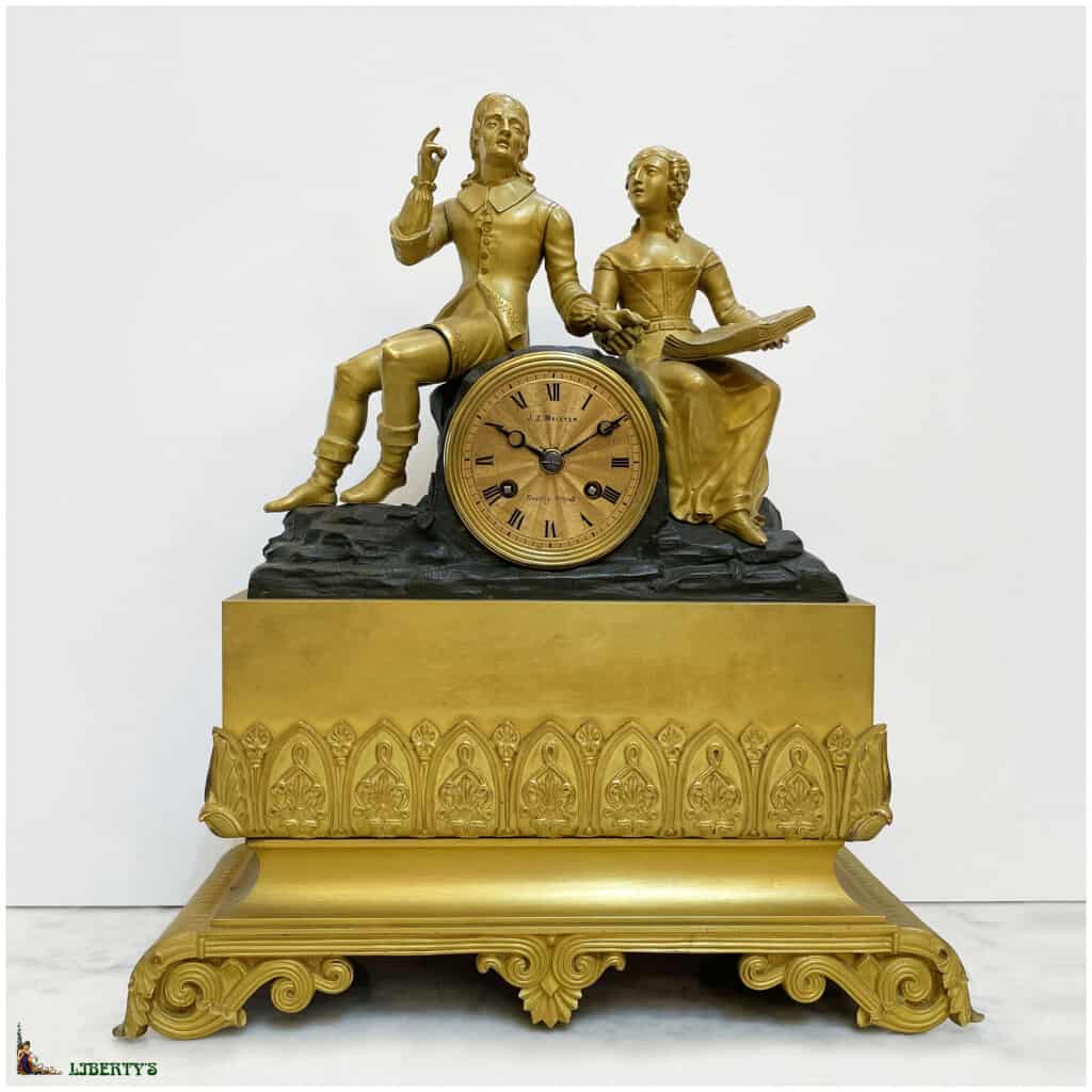 Pendulum in bronze gilded with mercury and patinated, movement with silk thread suspension and openwork hands, top. 48 cm, (Deb. XIXe) 3