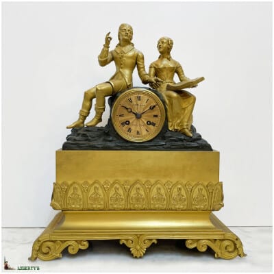 Pendule en bronze doré au mercure et patiné, mouvement à suspension à fil de soie et aiguilles ajourées, haut. 48 cm, (Deb. XIXe)