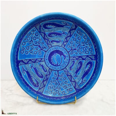 Large Art-Deco Primavera Emaux de Longwy bowl, diam. 38 cm (1920-1930)