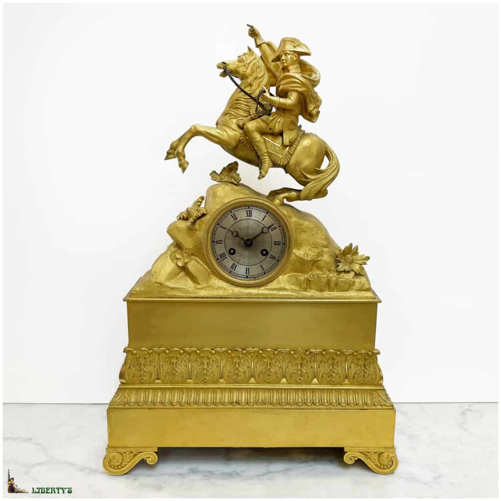 Ormolu gilt bronze clock “Napoleon Bonaparte on horseback” silk suspension, 47 cm height, (Deb. XIXe) 3
