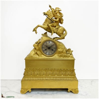 Ormolu gilt bronze clock “Napoleon Bonaparte on horseback” silk suspension, 47 cm height, (Deb. XIXe)