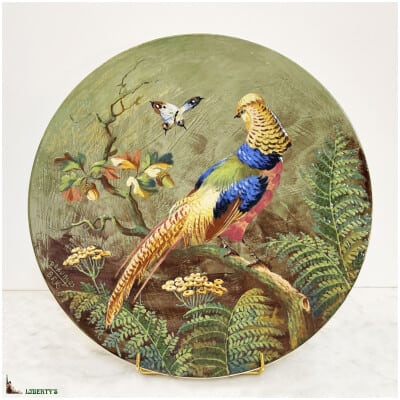 Large dish with pheasant Enamels by Boch Frères Keramis, piece signed by Perurges, diam. 44.5cm (End XIXe) 3