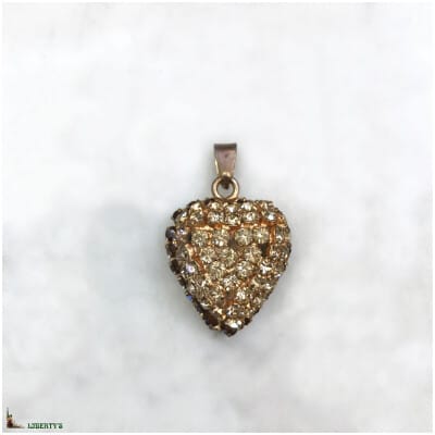 Golden heart pendant with rhinestones, width. 2.5 cm, (1970-1980)