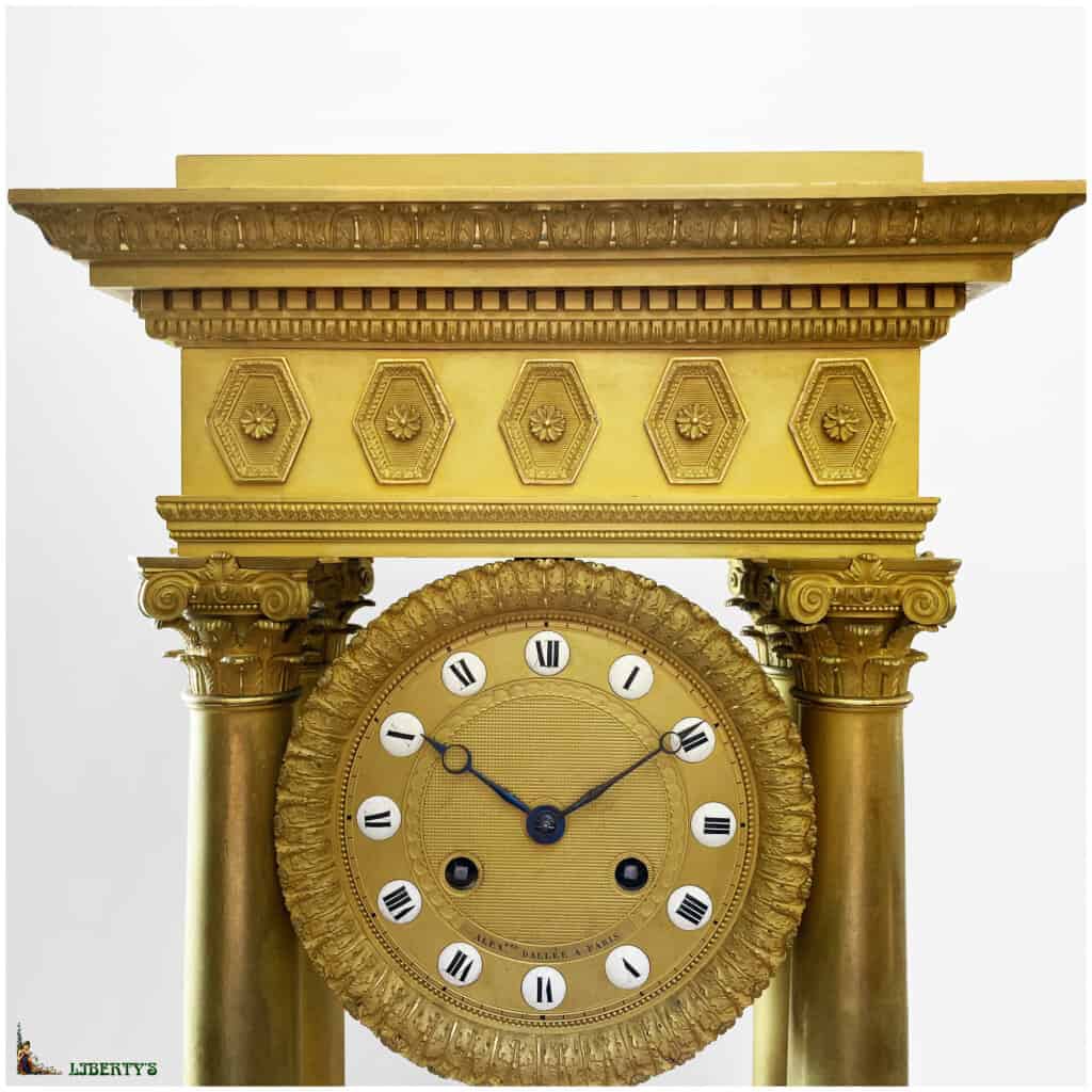 Portico regulator in gilt bronze with mercury, email cartridges, compensated balance, signed Alex. Paved in Paris, top. 57 cm (Deb XIXe) 4
