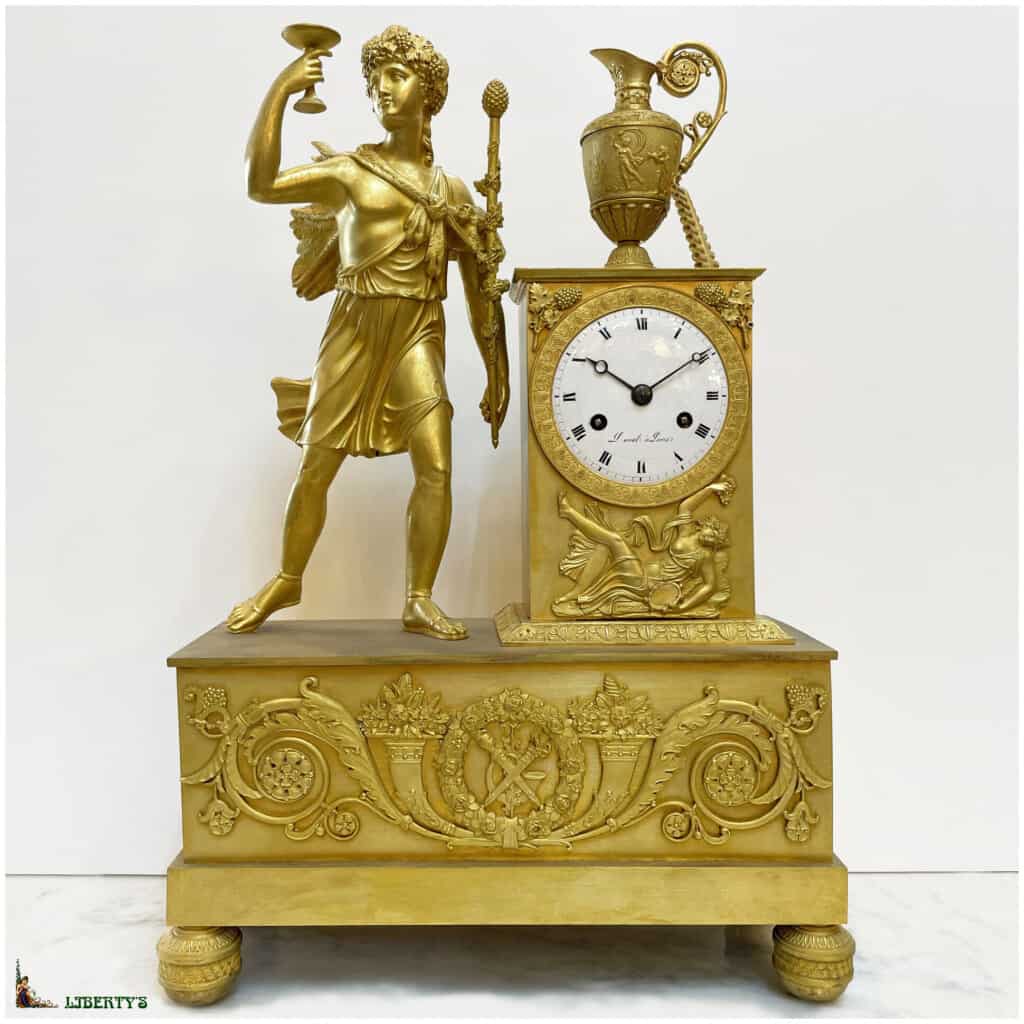 Pendule empire bronze doré au mercure, sujet Bacchus, signée Duval à Paris, mouvement avec suspension à fil de soie, haut. 44 cm, (1810-1820) 3