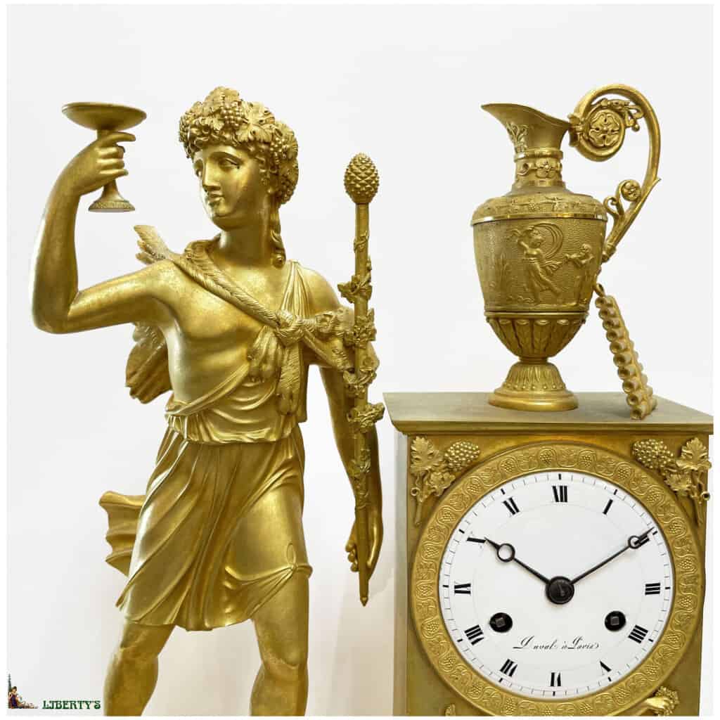 Pendule empire bronze doré au mercure, sujet Bacchus, signée Duval à Paris, mouvement avec suspension à fil de soie, haut. 44 cm, (1810-1820) 4