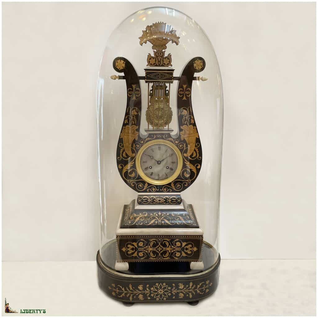 Large lyre clock in wood under a glass globe, high. 62 cm, (1827) 3