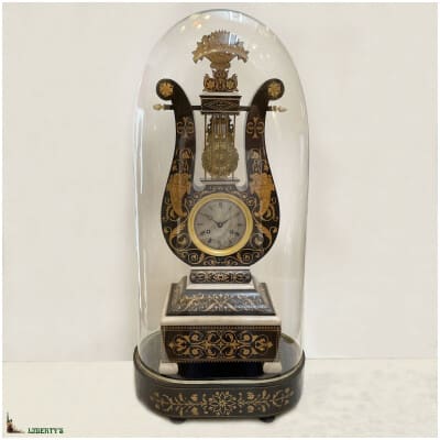 Large lyre clock in wood under a glass globe, high. 62 cm, (1827) 3