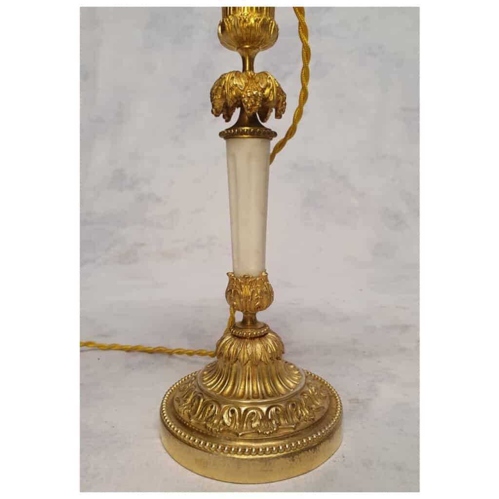 Pair Of Candlesticks Mounted As A Lamp - Louis Style XVI – Bronze & Marble – 19th 12