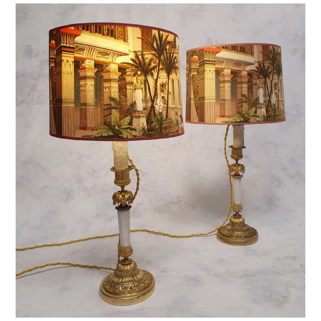 Paire De Bougeoirs Montés En Lampe – Style Louis XVI – Bronze & Marbre – 19ème 3