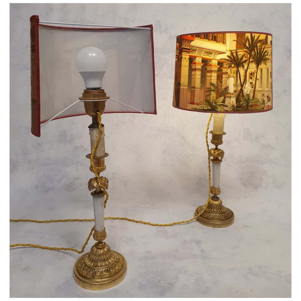 Paire De Bougeoirs Montés En Lampe – Style Louis XVI – Bronze & Marbre – 19ème 8