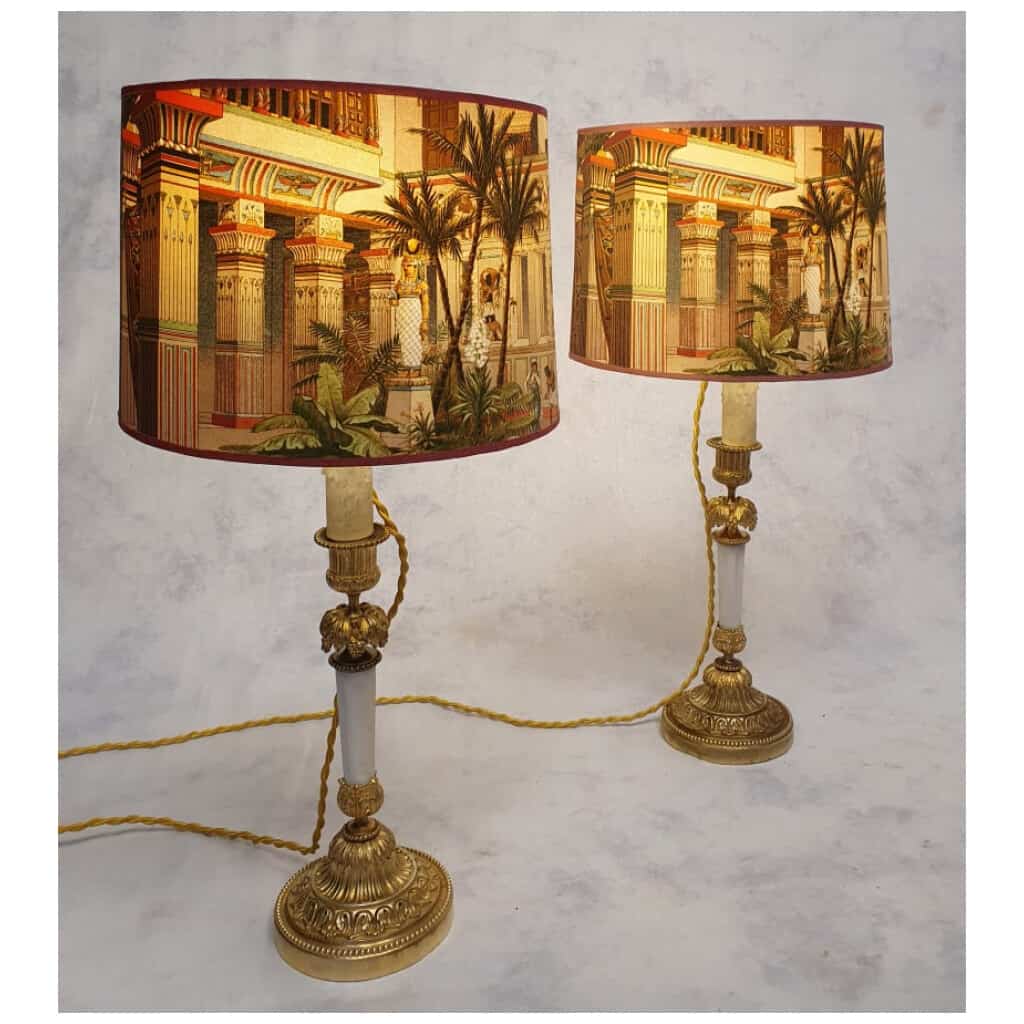 Paire De Bougeoirs Montés En Lampe – Style Louis XVI – Bronze & Marbre – 19ème 4