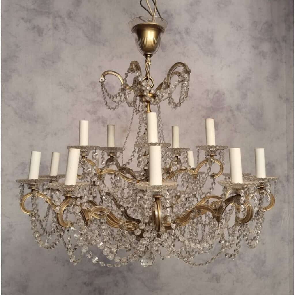 Swarovski Basket Chandelier - 15 Arms of light - Bronze & Crystal - 20th 4