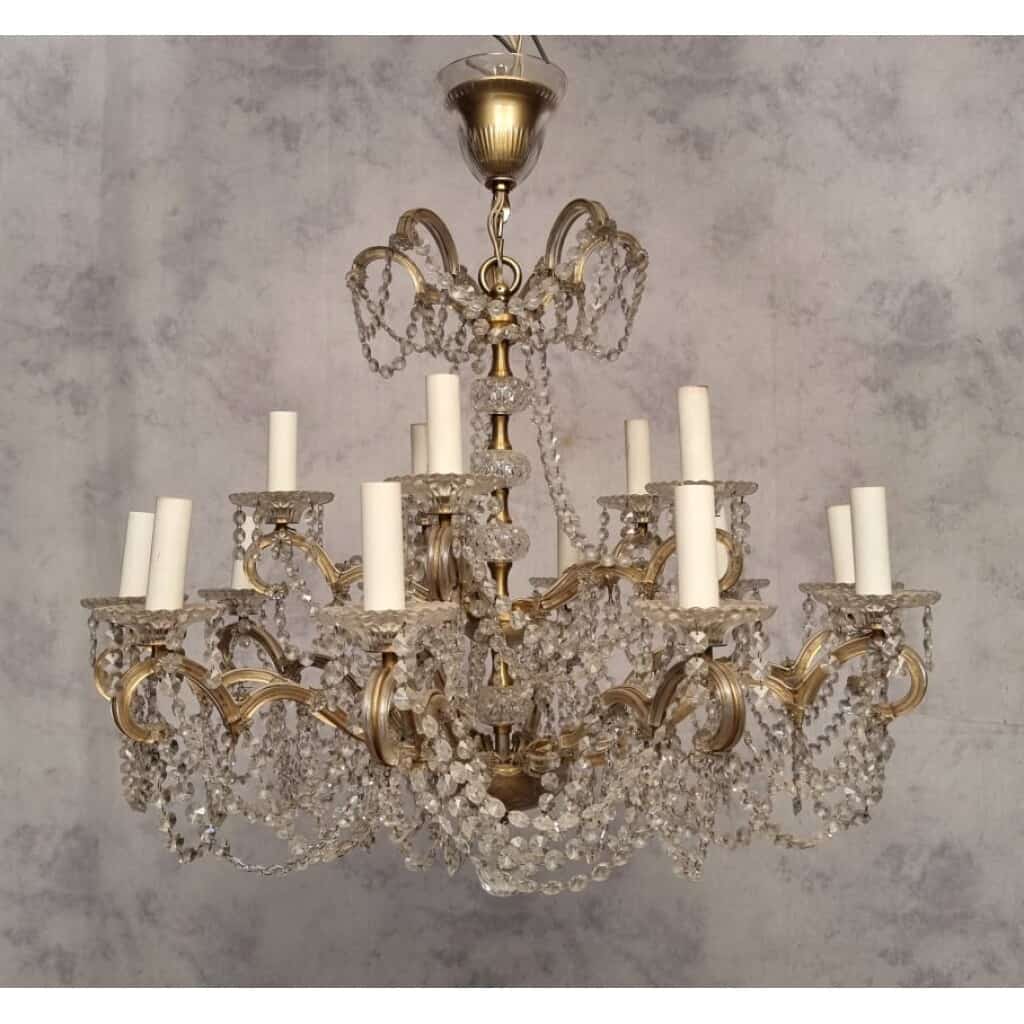 Swarovski Basket Chandelier - 15 Arms of light - Bronze & Crystal - 20th 6