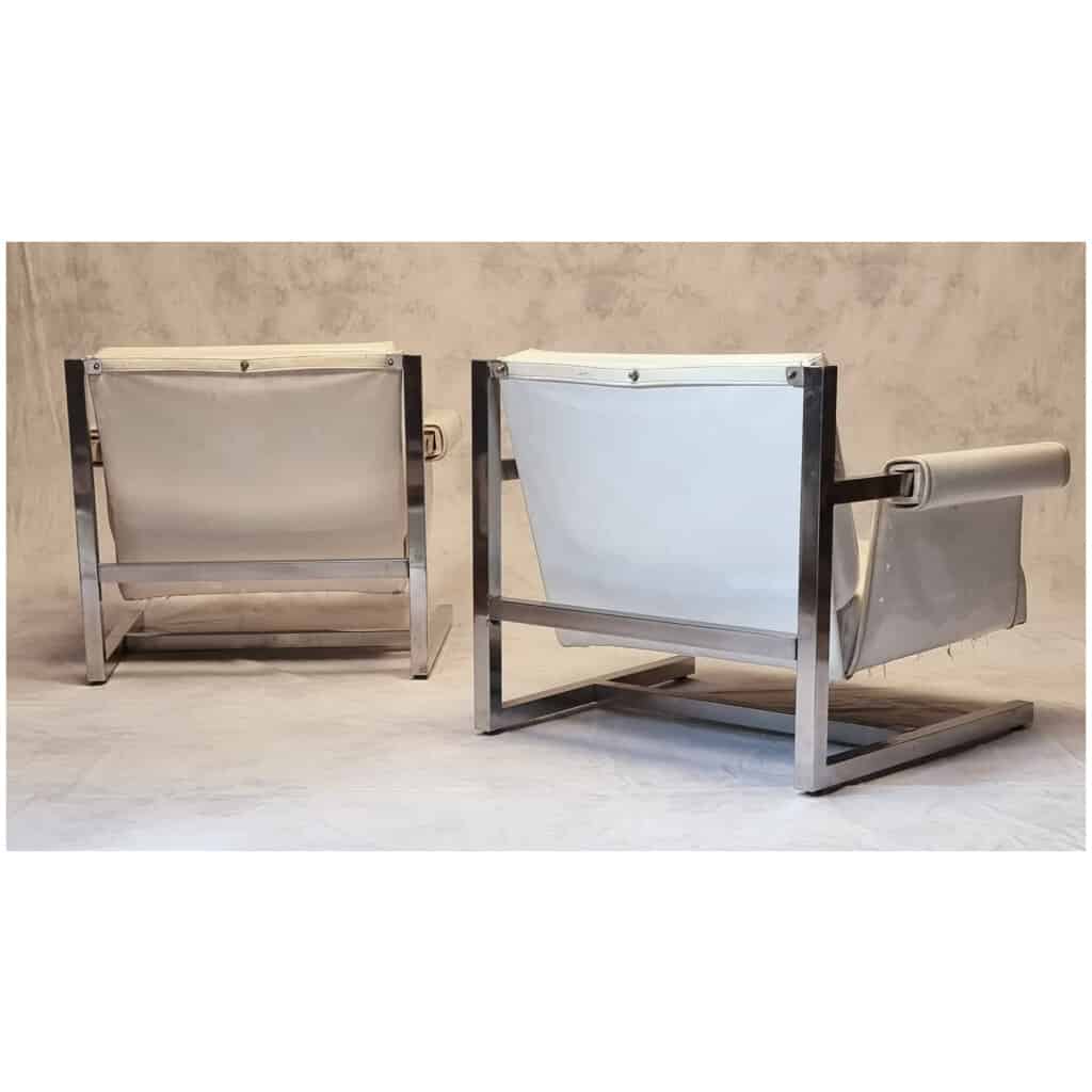 Pair Of Hanging Armchairs - Chromed Metal And Vinyl - Ca 1970 5