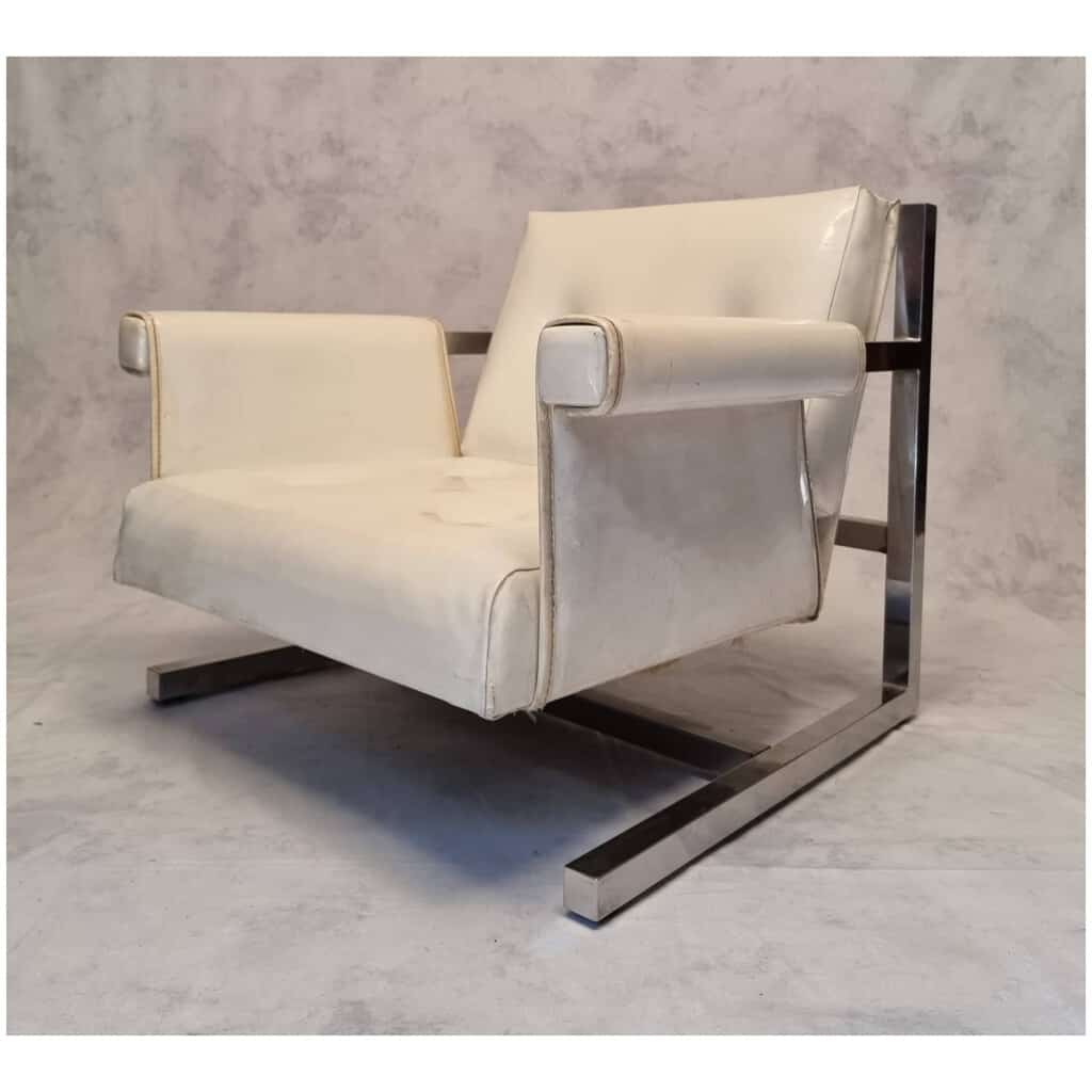 Pair Of Hanging Armchairs - Chromed Metal And Vinyl - Ca 1970 16